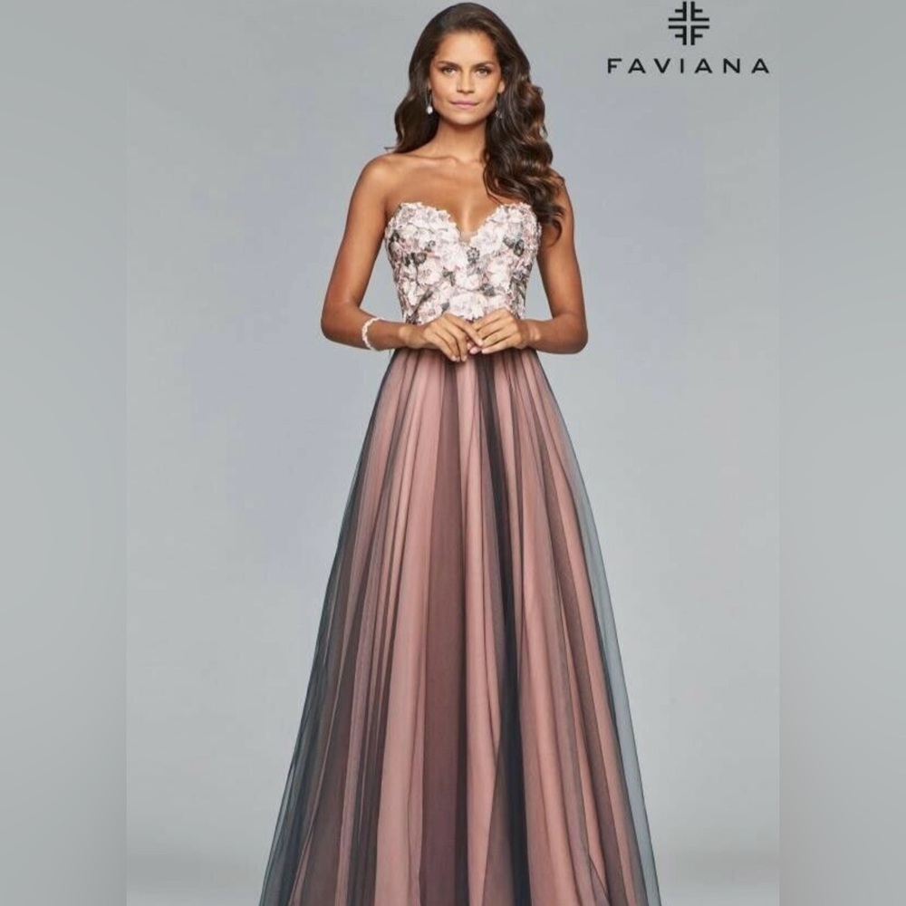Faviana Strapless Floral Gown